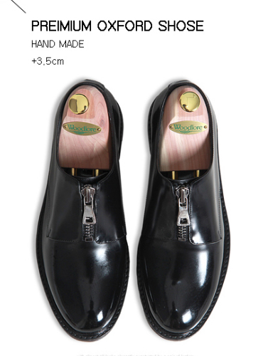 hand made. +3.5cm Zipper line oxford shoes (black, brown)